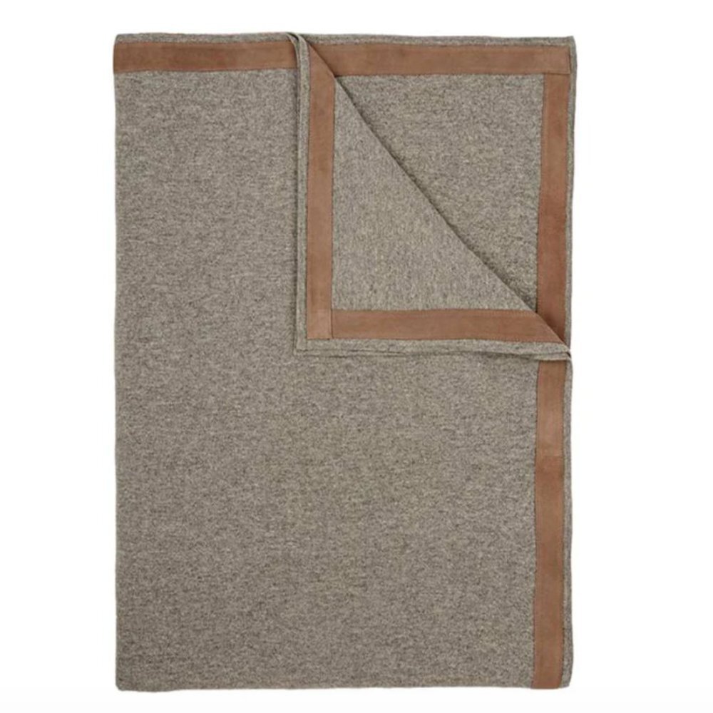 Rani Arabella Palermo Cashmere and suede blanket grey and tan 72 x 50 dry clean